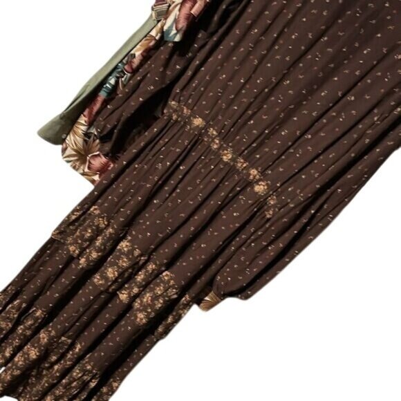 American Eagle Womens Brown Floral Maxi Dress M Long Boho Button Front With Tie - Picture 4 of 5